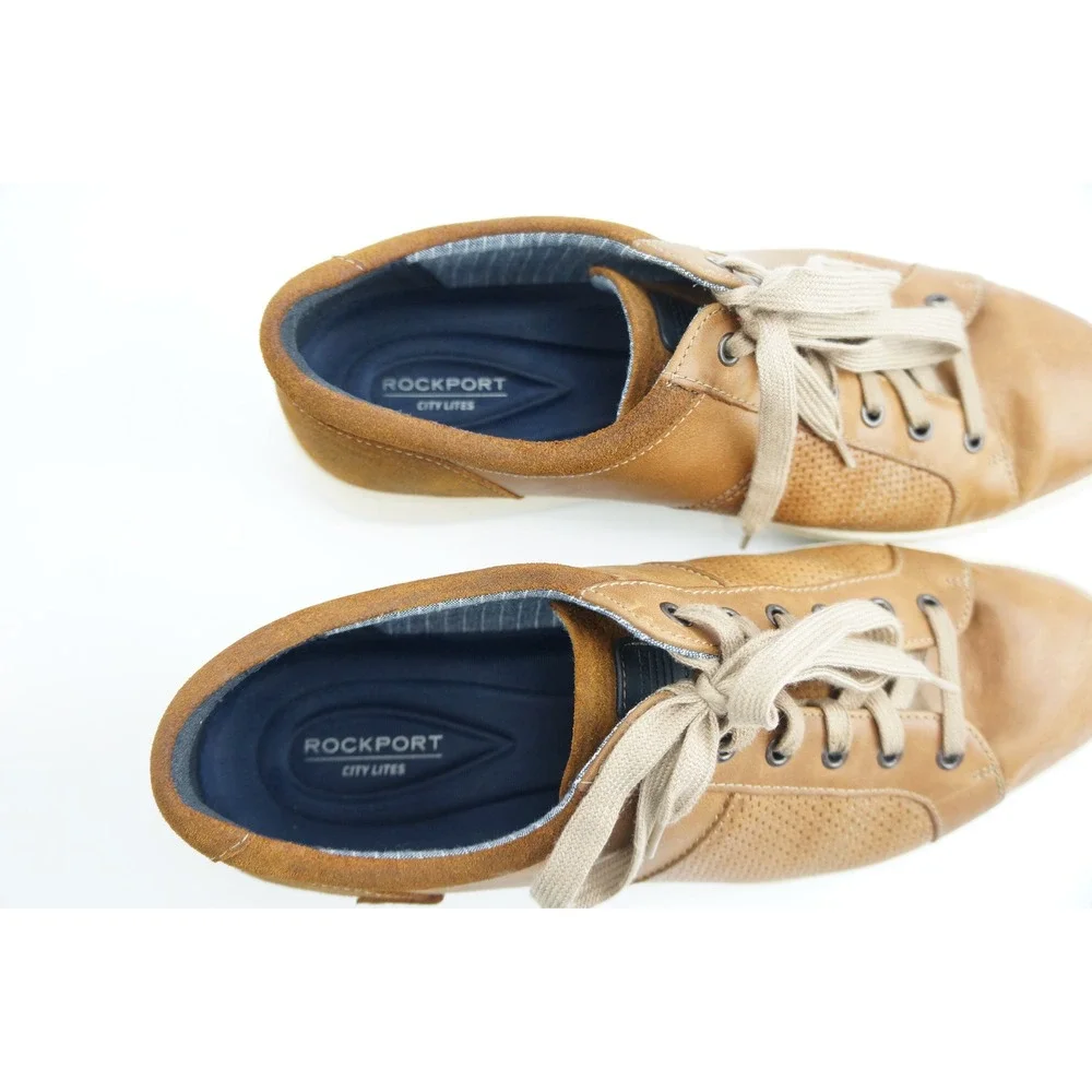 Rockport City Lites Sneakers 13 Tan Leather Perforated Lace Up Good